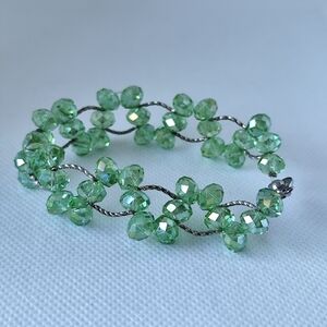 Green Crystal Beaded Bracelet on Silver Wire